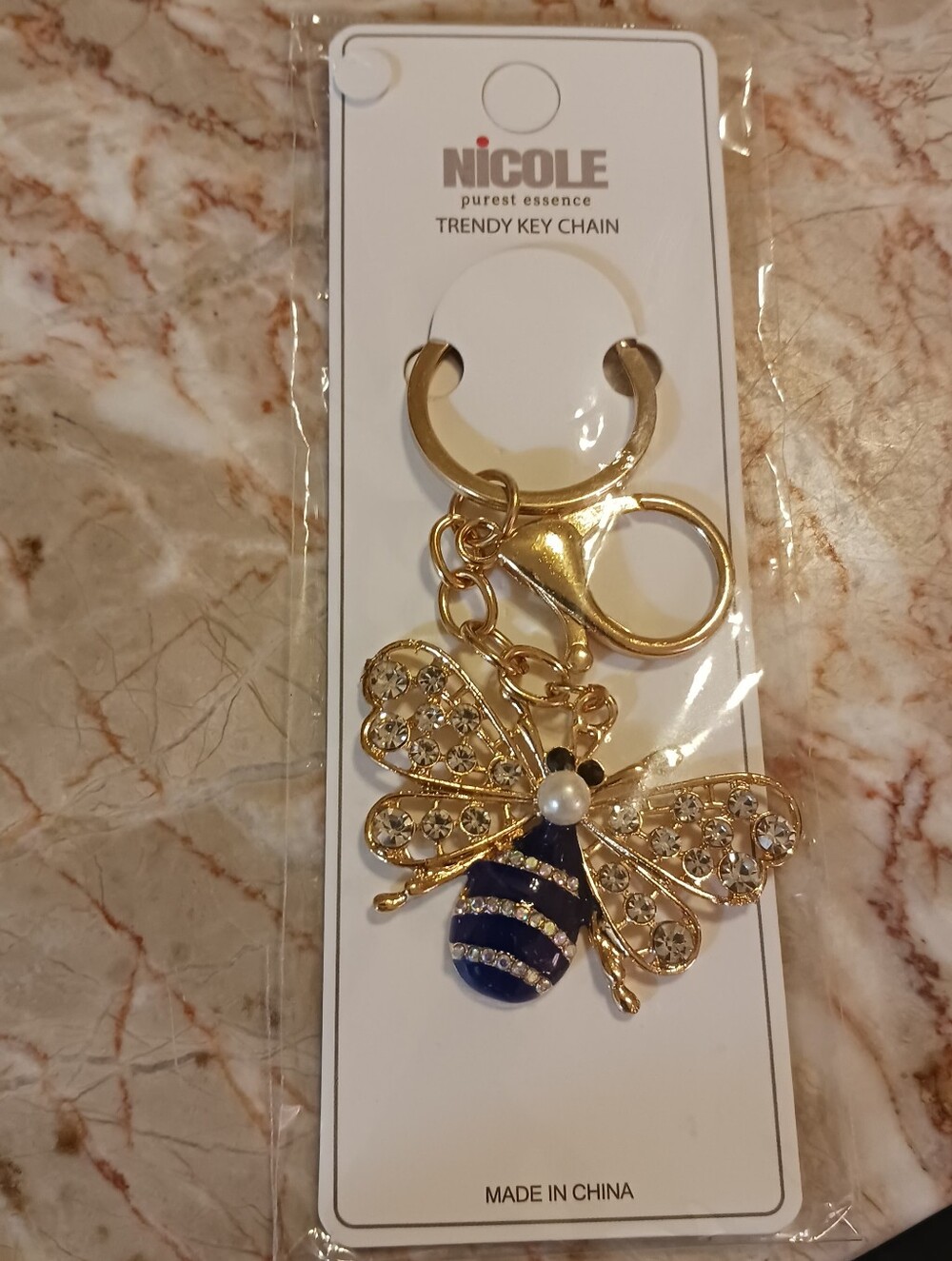 NIP Nicole Bee Bag Charm, Goldtone Key Chain
